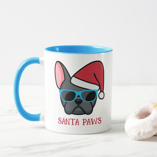 Caneca Papais noeis Franceses Funny Azul Paws Natal (Com Donut)