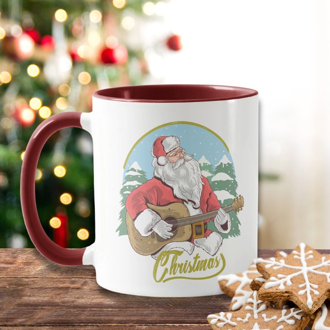 Caneca Papais noeis Musicais De Natal Tocando Violão De I (Criador carregado)