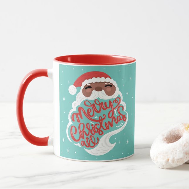 Caneca Papais noeis Pretos | Feliz Natal Todos | Azul-tur (Com Donut)