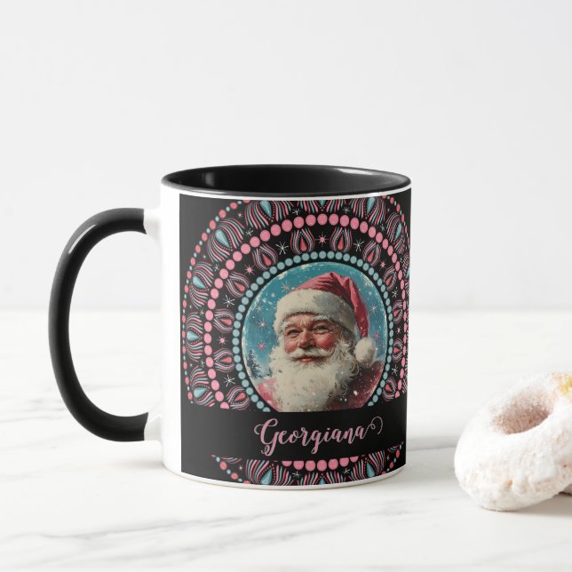 Caneca Papais noeis Retro Personalizados Pinkmas Floral M (Com Donut)