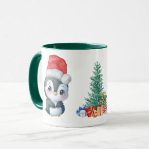 Caneca Papais noeis Vermelhos Pinguins Feliz Festa de Nat