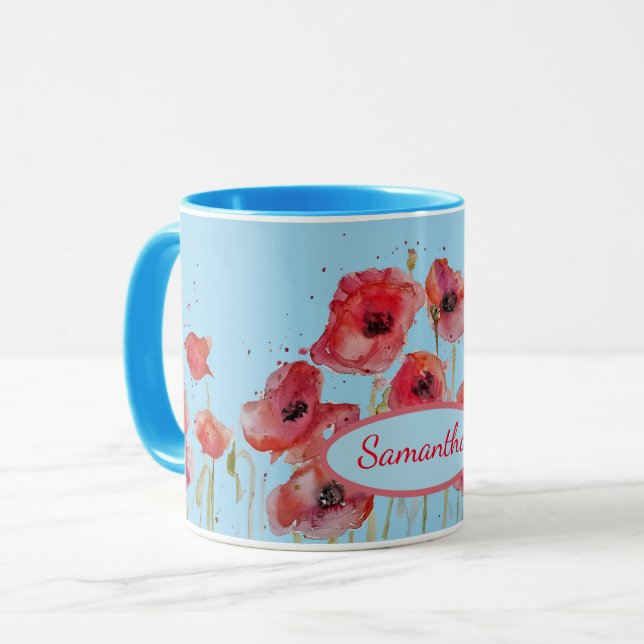 Caneca Papéis vermelhos Aquarela Arte popular Nome person (Frente Esquerda)