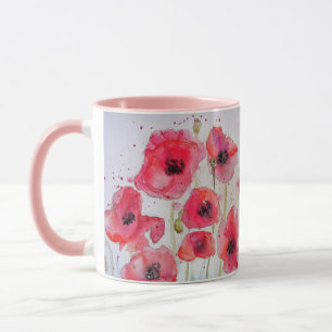 Caneca Papéis vermelhos Pintar aquarela Pintando Mug Rosa