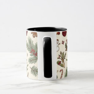 Caneca Papel de embrulho com padrão de Natal Vintage acon