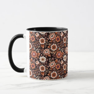 Caneca Papel de embrulho floral laranja vintage