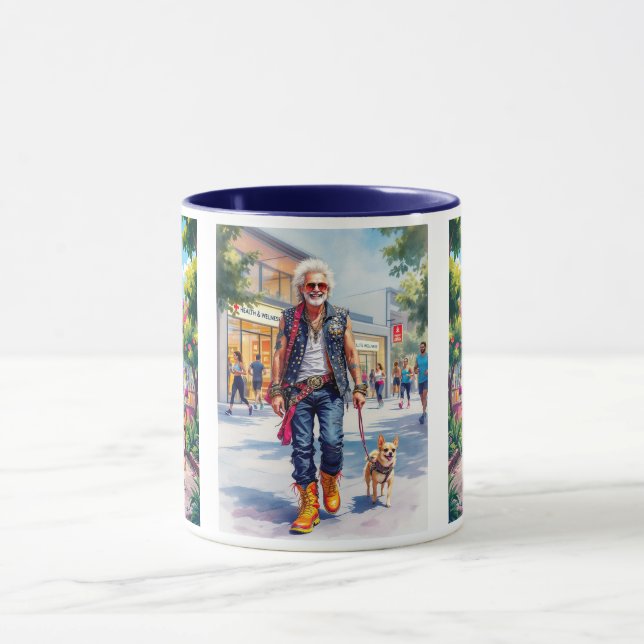 Caneca Papi rocker cool promène tranquillement son chien. (Centro)
