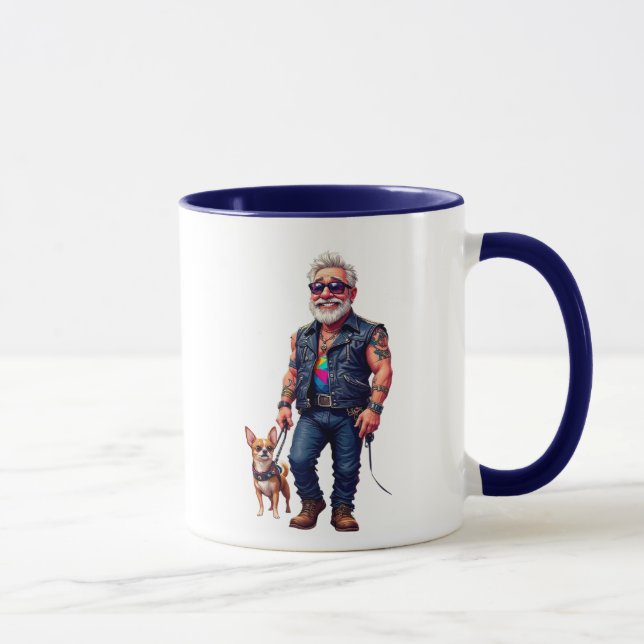 Caneca Papi rocker stylé avec son petit chien rigolo. (Direita)