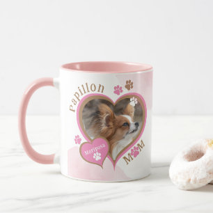 Caneca Papillon Mamãe Foto e Nome Personalizado do Cachor
