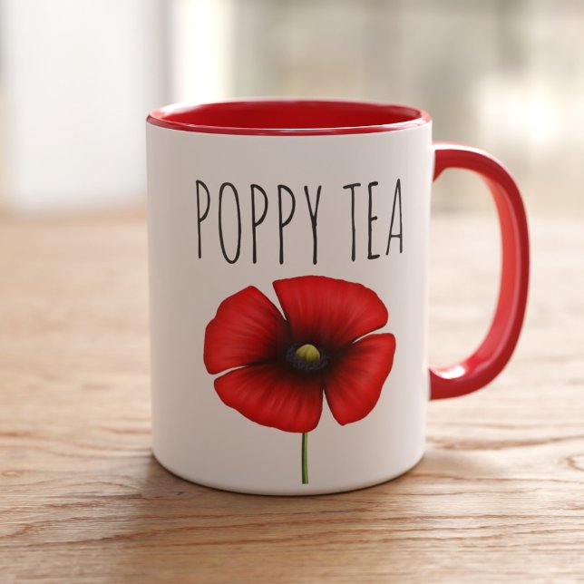 Caneca Papoila Vermelha Personalizada Chá Dois Tons (Perfect poppy mug for your poppy tea! Just add your name)