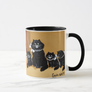 Caneca Par bonito de gatos pretos pintando por Louis Wain