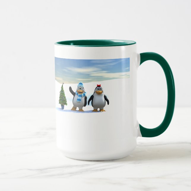 Caneca Par Pinguim de Cartoon Gelado com Árvore (Direita)