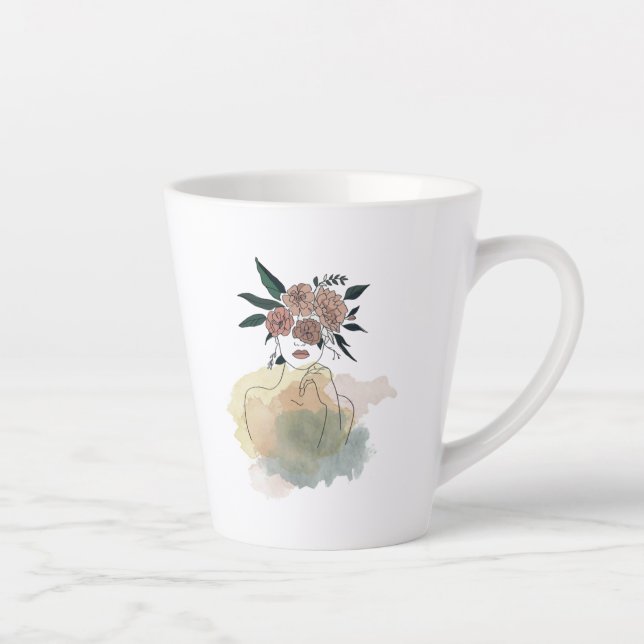 Caneca para café latte linhas e flores (Direita)
