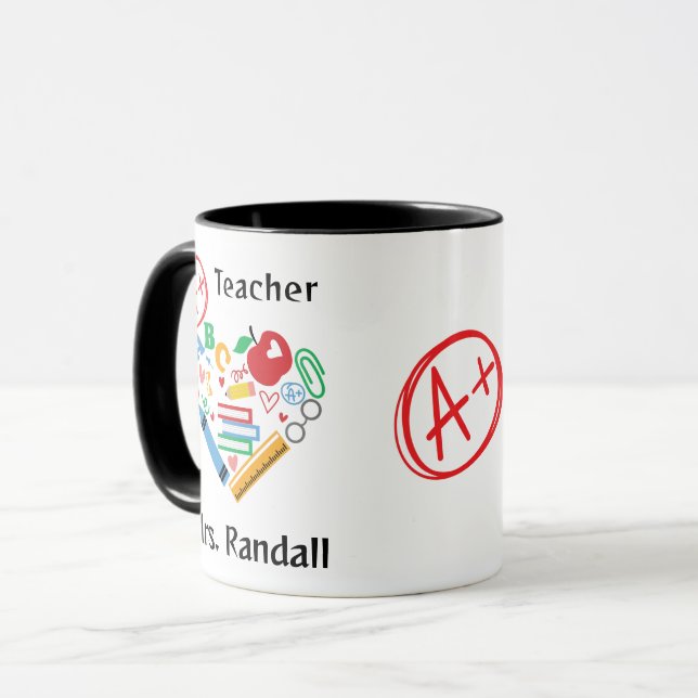 Caneca para Professores com Desenho de Coração Sup (Frente Esquerda)
