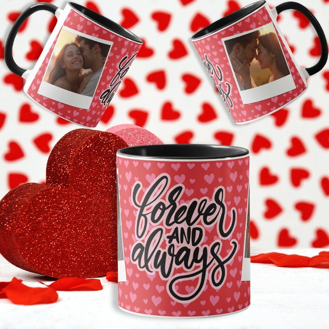 Caneca Para sempre e sempre - Foto personalizada com cane (Forever and Always - Custom Photo with Hearts Mug)