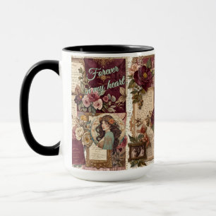 Caneca Para Sempre no Meu Coração Floral Vintage Romântic