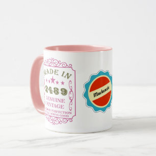 Caneca Parabéns Adicione Ano Nome Data Vintage Rosa