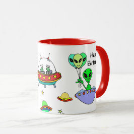 Caneca Parabéns Alienígena de aniversário Taça Personaliz