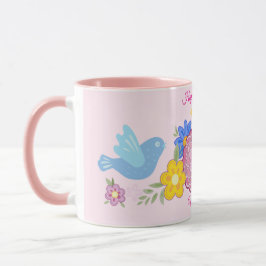 Caneca Parabéns, Flores Selvagens, Padrões de Pássaros do