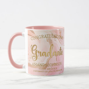 Caneca Parabéns modernos Graduação em mármore rosa Dourad