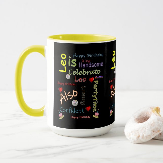 Caneca Parabéns, Mug Leo (Com Donut)