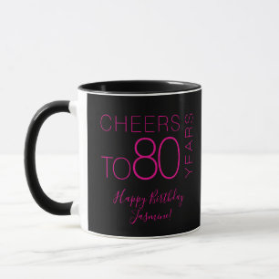 Caneca Parabéns por 80 anos Black Pink Elegante Aniversár