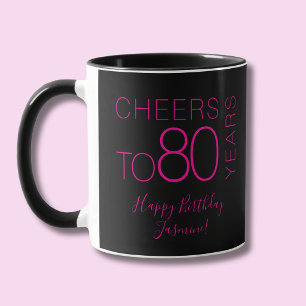 Caneca Parabéns por 80 anos Black Pink Elegante Aniversár