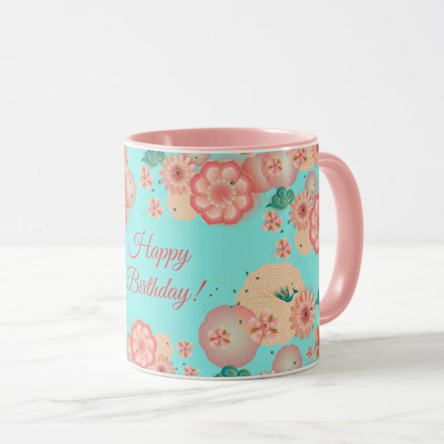 Caneca Parabéns Primavera Peach Flowers Garden Standard (Frente Esquerda)