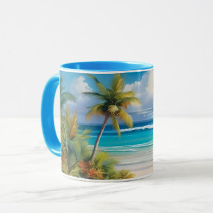 Caneca Paraíso Tropical Colorido Mar & Palmeiras