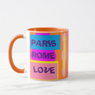 Caneca Paris França Roma Itália Limão-rosa design azul