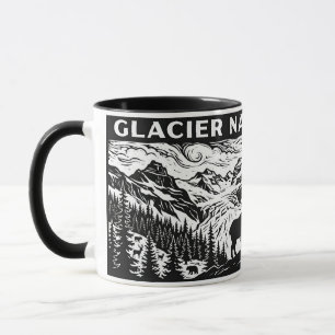Caneca Parque Nacional da Geleira Preto Branco Xilogravur