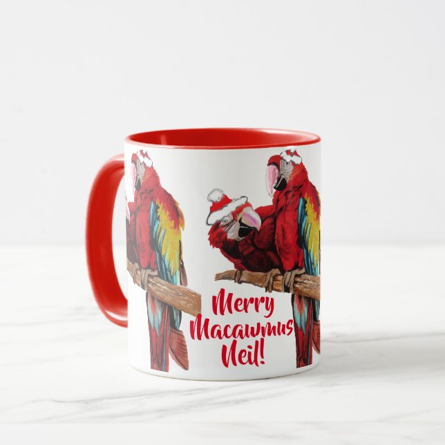 Caneca Parrot Red Birds Feliz Natal Macaw Red Mug (Frente Esquerda)