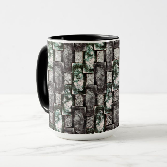 Caneca Partes retangulares de cinzas verdes, cardadas e m (Frente Esquerda)