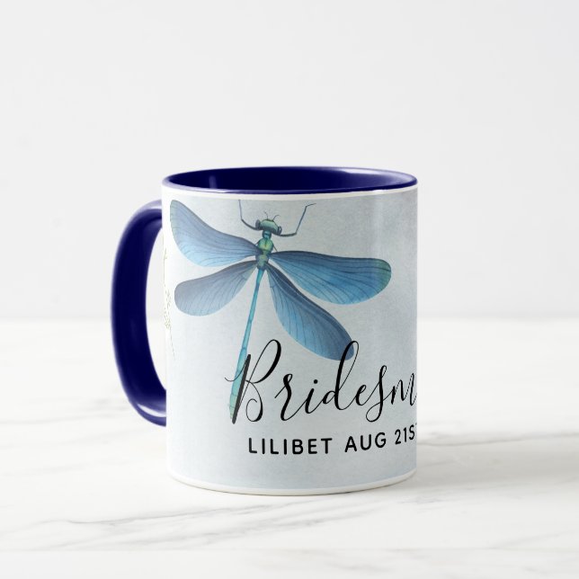 Caneca Partido Bridal DragonFly BRIDESMAID Personalizado (Frente Esquerda)
