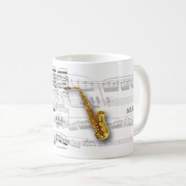 Caneca partitura e saxofone
