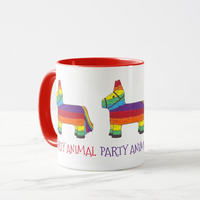 Caneca PARTY ANIMAL Rainbow Donkey Piñata Birthday Fiesta (Frente Esquerda)