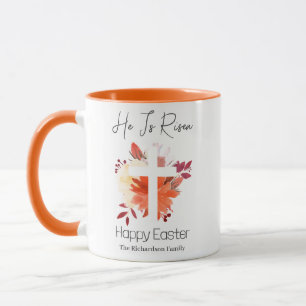 Caneca Páscoa Elegante Caligrafia Floral Cruz Cristã