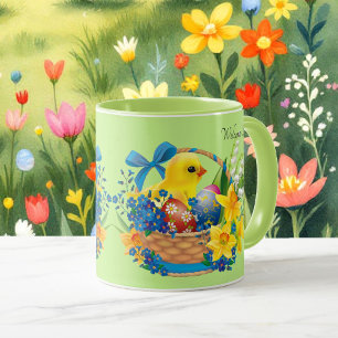 Caneca Páscoa Primavera Flores Ovos Presente Pintinho