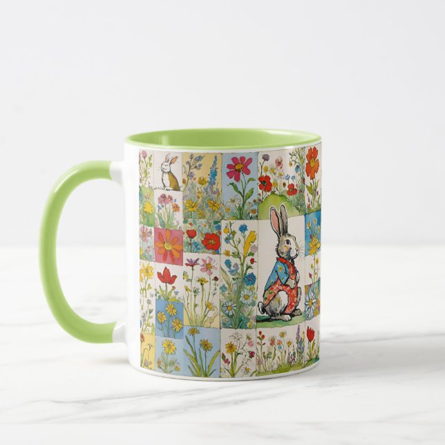 Caneca Páscoa Retroativa de Patches Florais do Bunnies Vi (Esquerda)