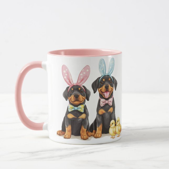 Caneca Páscoa Rottweiler Cães Coelhinhos (Esquerda)