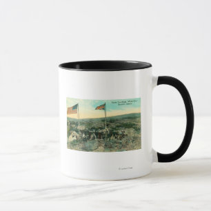 Caneca Passagem branca com russo e as bandeiras
