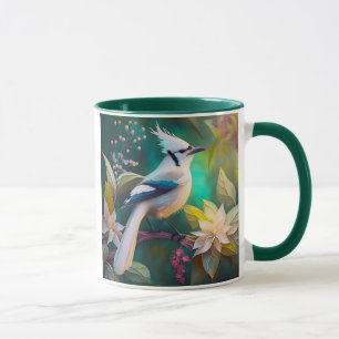 Caneca Pássaro Branca de Teal Wing Jay Fantasy
