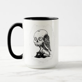 Caneca Pássaro crânio empoleirado em um telefone rotativo