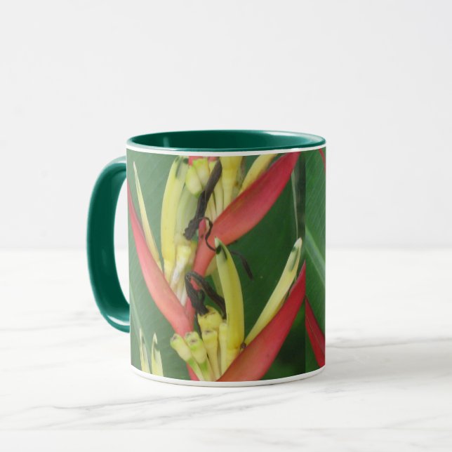 Caneca Pássaro de Heliconica de paraíso vermelho amarelo (Frente Esquerda)