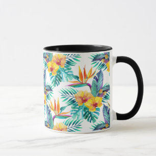 Caneca Pássaro de paraíso & de teste padrão da orquídea