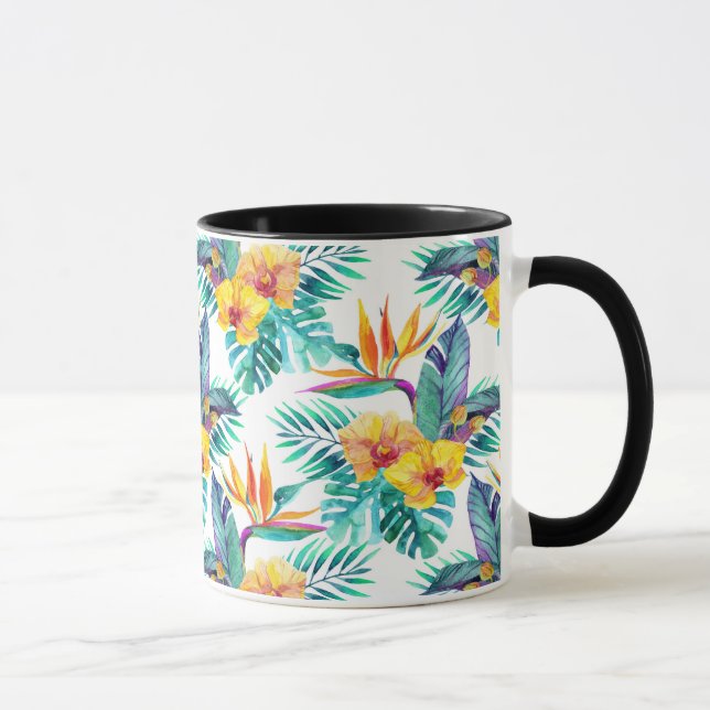 Caneca Pássaro de paraíso & de teste padrão da orquídea (Direita)