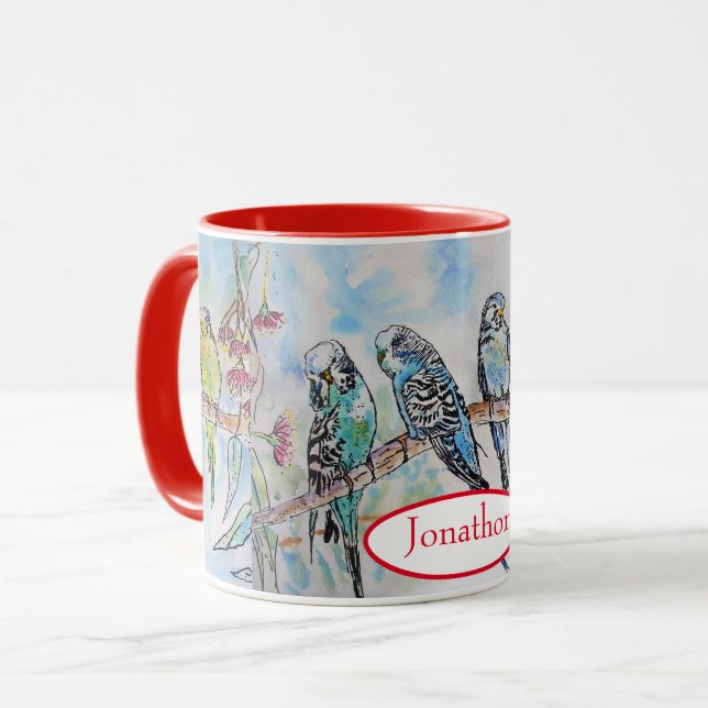 Caneca Pássaro de Pintura de Aquarela do Orçamento (Frente Esquerda)