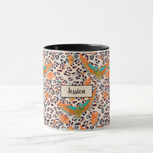 Caneca Pássaro do Paraíso, pele-leopardo, Coral e turqu