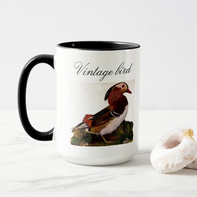Caneca Pássaro e Folhagem Coloridos do Pato Cónico Vintag (Com Donut)