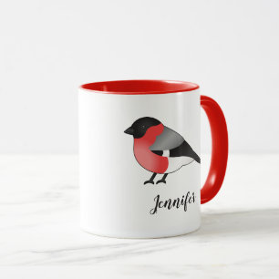 Caneca Pássaro e nome personalizado da Eurasian Bullfinch