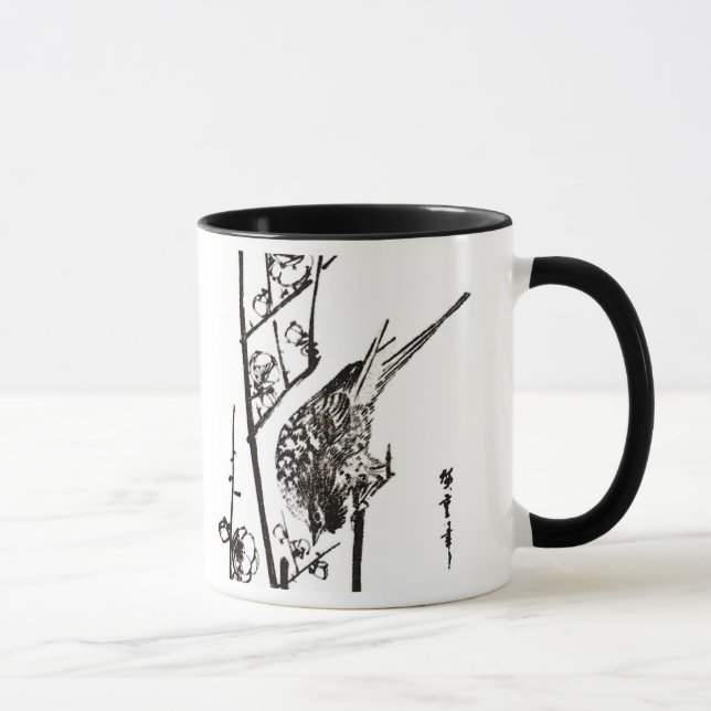 Caneca Pássaro Japonês em uma ramificação - Preto e Branc (Direita)